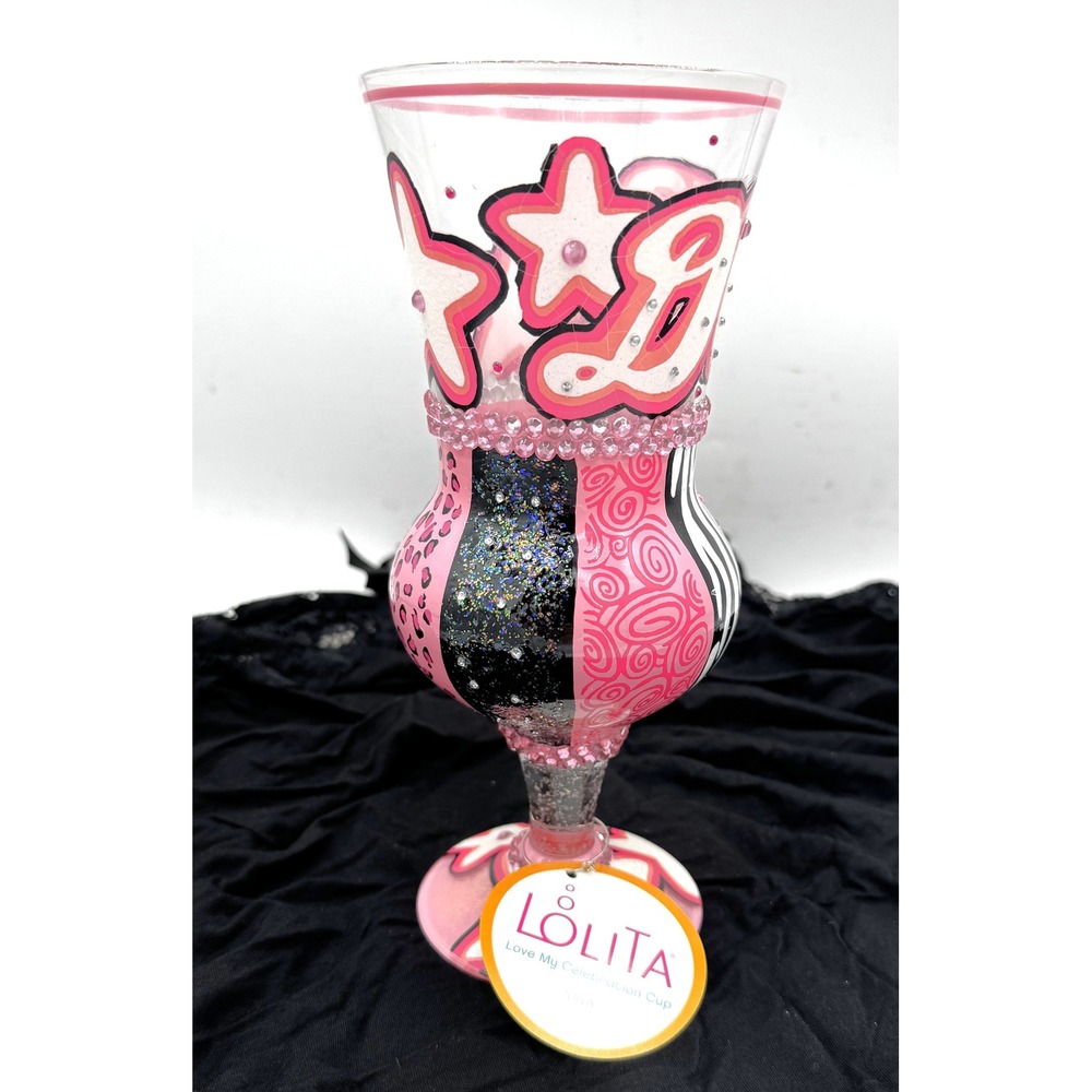 Lolita Diva Celebration Cup Hand Painted Glass 18 oz with Original Box